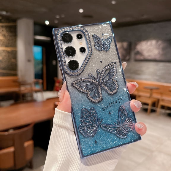 Dteck Diamond Case for Samsung Galaxy S26 Ultra,Shockproof TPU Bling Glitter Butterfly Case Back Cover for Galaxy S26 Ultra,Blue