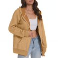 thumbnail image 5 of Women Oversized Hooded Zip Up Cardigan Sweatshirts Long Sleeve Hoodie Casual Lightweight Sweater Fashion Jacket, Light Tan, XL, 5 of 7