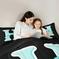 thumbnail image 4 of Manfei Monogrammed Bowknot H Twin Bedding Sets 7-Piece, Cyan Cute Dreamy Bowknot Bedding Comforter Set, Cartoon Initial Letter Reversible Sheet Sets, Lightweight Room Decor, 4 of 7