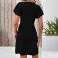 thumbnail image 2 of EASYBRA Women V Neck Short Sleeve Ruched A Line Midi Dress High Waist Summer Casual Fit and Flare Solid Color Dress, 2 of 8