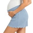 thumbnail image 6 of Costeam Womens Maternity Ribbed Shorts V Cross Over Belly Support High Waist Scalloped Wave Hem Slim Fit Stretch Soft Breathable Knee Length Pregnancy Lounge Bottoms, 6 of 9