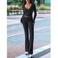 thumbnail image 4 of Conjunto Deportivo de 2 Piezas para Mujer, Camiseta de Larga, Pantalones Acampanados, Chándal Informal, Negro, Talla XS, 4 of 8