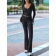 thumbnail image 4 of Conjunto Deportivo de 2 Piezas para Mujer, Camiseta de Larga, Pantalones Acampanados con Solapa, Chándal Informal, Negro, Talla M, 4 of 8