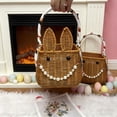 thumbnail image 5 of Easter Cute Bunny Rattan Style Plastic Storage Basket Brown, Large Capacity Woven Basket for Easter Candy Home Decor, Portable Beaded Handle Basket for Living Room Gift, 5 of 6
