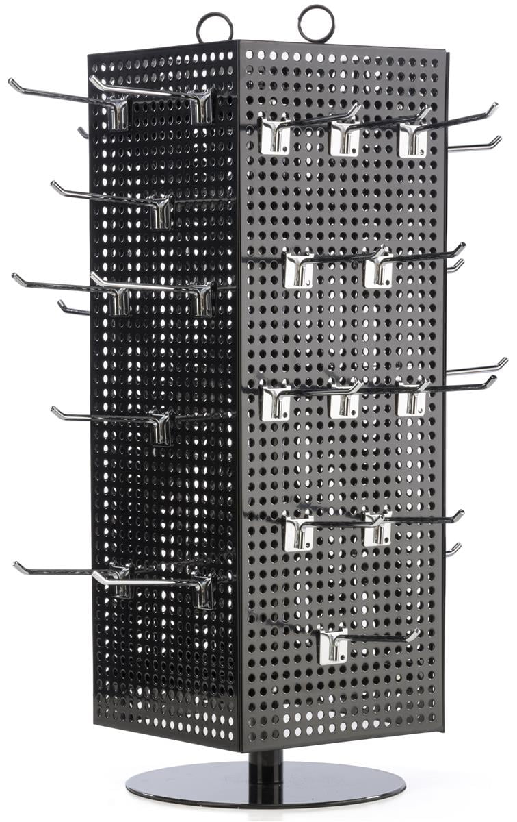Countertop Pegboard Spinner Rack, 60 Hooks (Black with Chrome