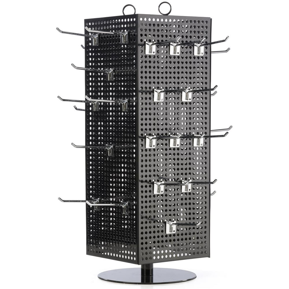 Countertop Pegboard Spinner Rack, 60 Hooks (Black with Chrome Pegs, Steel) (MD4PCTBKCH