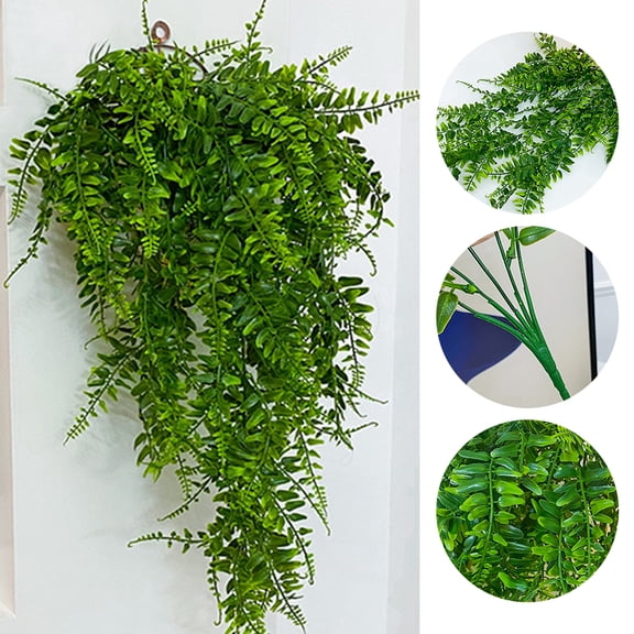 Artificial Hanging Ferns Vine Plants 35.43' Fake Boston Ferns Greenery Plant for Wall Patio Porch Farmhouse UV Resistant Plastic Plants