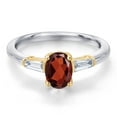 thumbnail image 3 of Gem Stone King 925 Silver and 10K Yellow Gold Red Garnet and Lab Grown Diamond Engagement Ring for Women | 1.07 Cttw | Oval 7X5MM | Gemstone January Birthstone | Size 5, 3 of 6