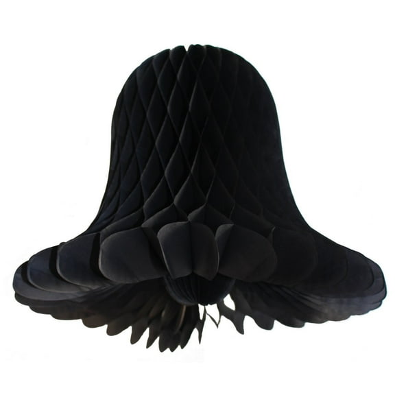 3-pack 9 Inch Hanging Honeycomb Tissue Paper Bell Decoration, Black, by Devra Party