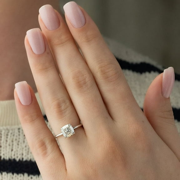 SOLITAIRE JEWELS 2CT Cushion Moissanite Hidden Halo Engagement Ring Solid 10k White Gold