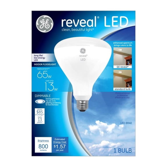 GE Reveal 65 W Equivalent Dimmable Color-enhancing Br40 LED Flood Light Bulb