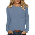 thumbnail image 2 of Guieoi Womens Tops Plus Size Women's Casual Solid Color Round-Neck Pocket Fall/Winter Long Sleeve Blouses Shirts Top Blue Black*Friday/Cyber*Monday, 2 of 7