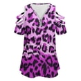 thumbnail image 4 of Gradient Purple Leopard Print Womens Summer V Neck Zipper Top Short Sleeve T Shirt Off Shoulder Top Casual Classy Loose Shirts, 4 of 7