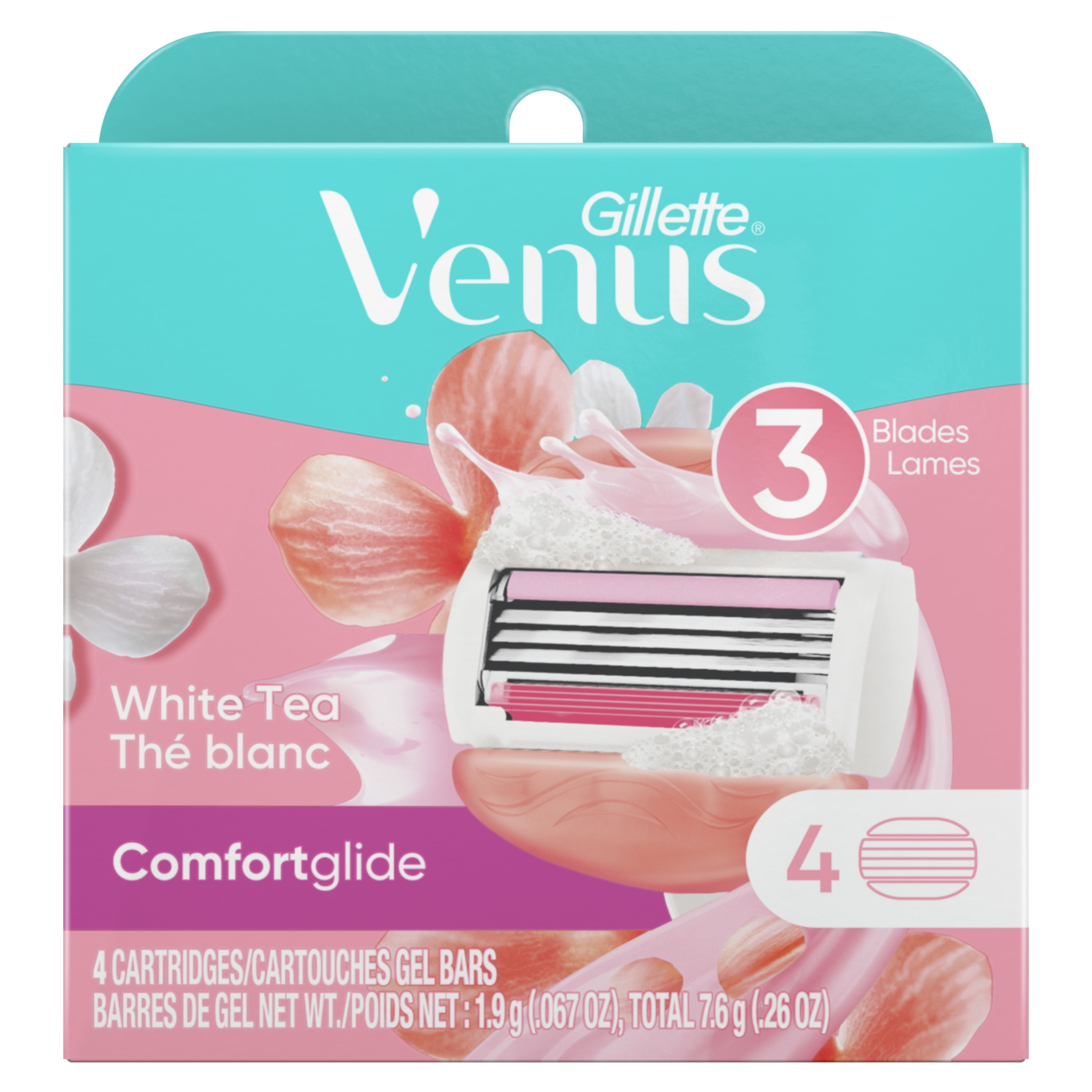 Gillette Venus ComfortGlide White Tea Women's Razor Blade Refills, 4 Count