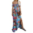 thumbnail image 2 of VISgogo Vestido cruzado con hombros descubiertos para mujer, vestido largo de playa bohemio de manga corta con estampado floral VISgogo moda, 2 of 9