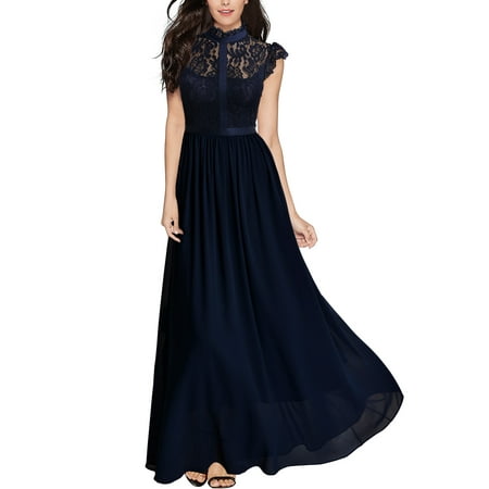 MISSMAY Women's Formal Floral Lace Cap Sleeve Evening Party Maxi Dresses for Women (Blue XL)