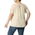 thumbnail image 3 of Agnes Orinda Women's Plus Size Tops Polka Dots Lace Panel Short Sleeve Plain Summer Blouses 2X Beige, 3 of 6