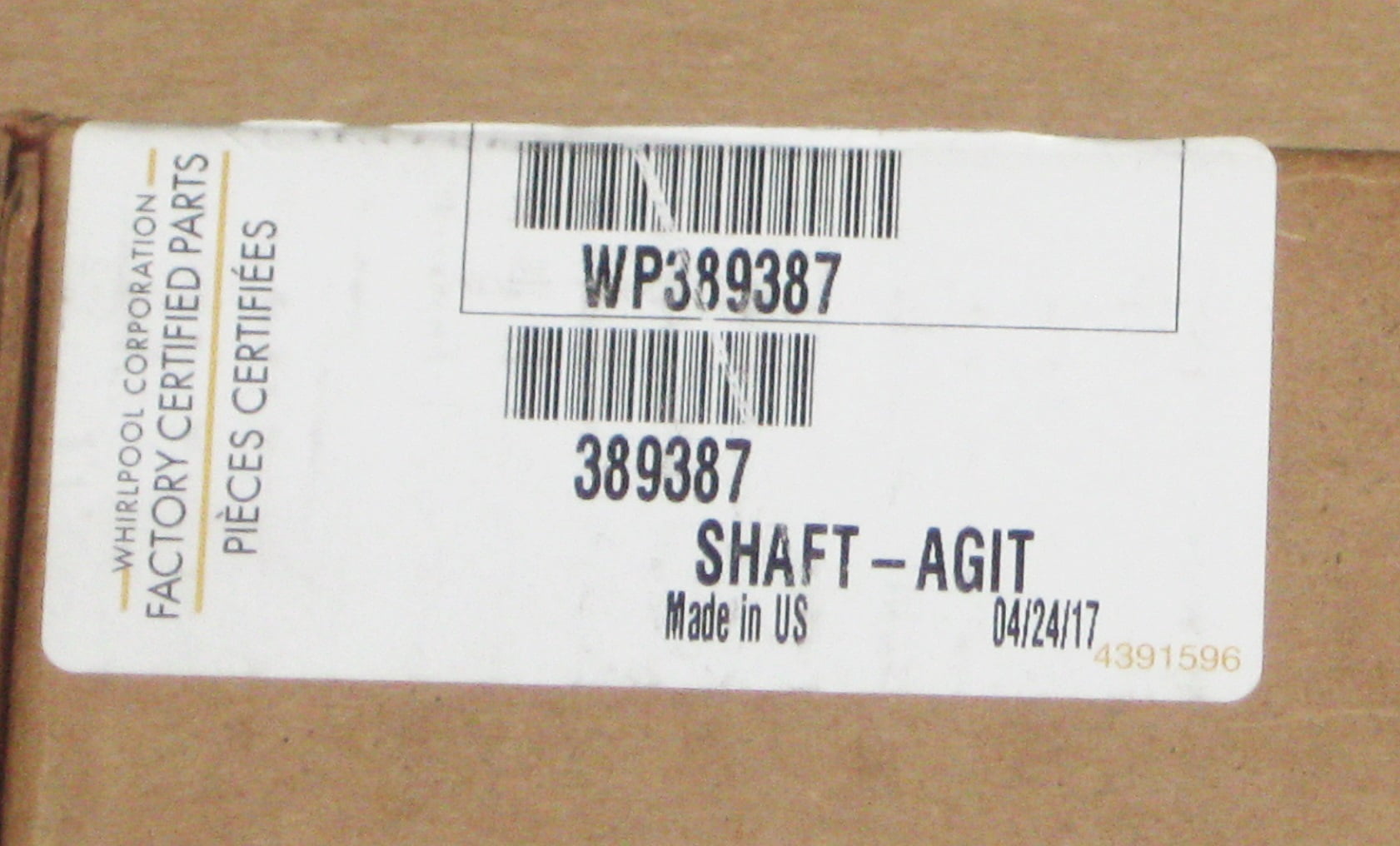 389387 Whirlpool Washer Agitator Drive Shaft
