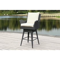 SAFAVIEH Hayes Outdoor Patio Counter Stool with Pillow and Cushion, Black/Beige