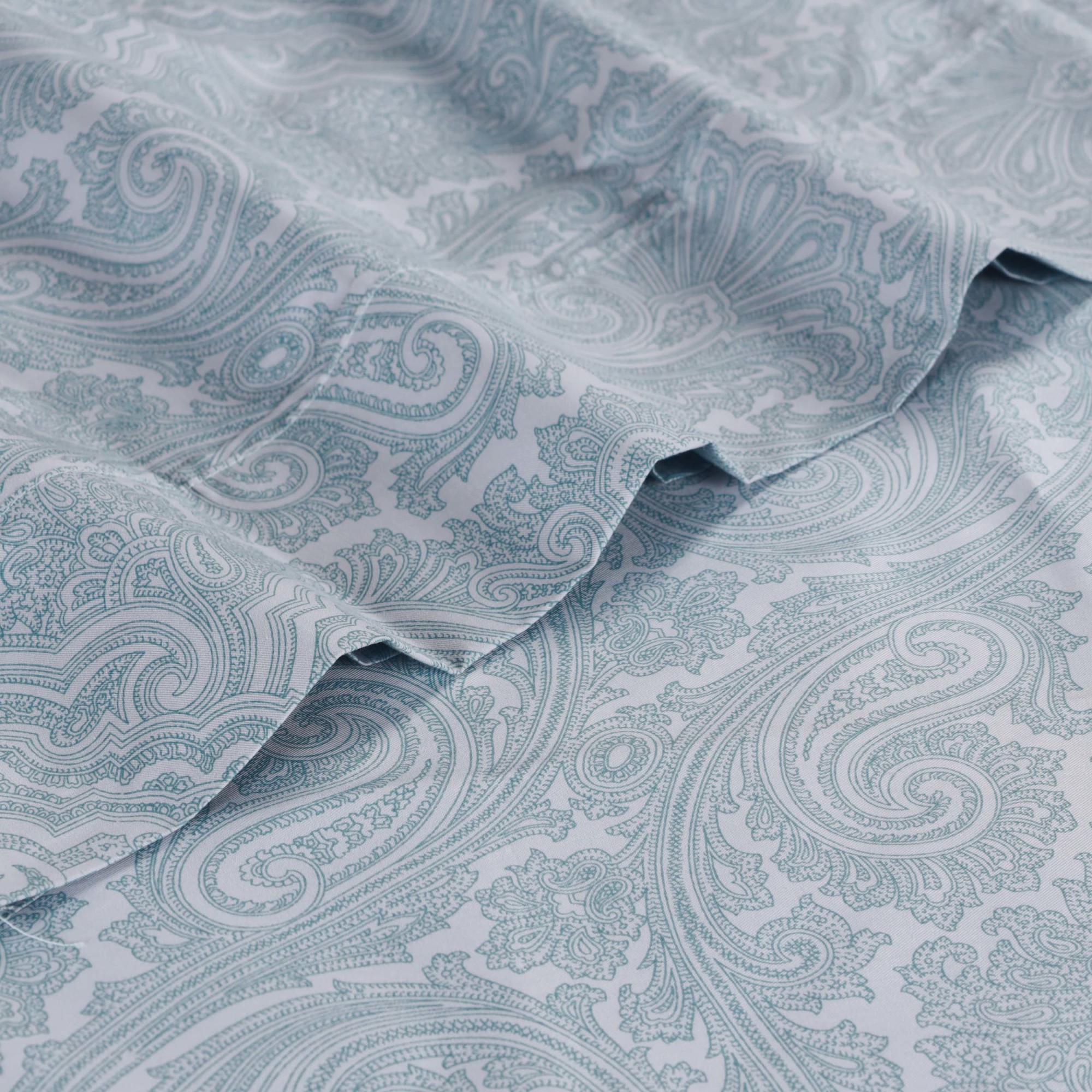 Superior 600 Thread Count Italian Paisley Cotton Blend Sheet Set, Full, Blue - image 3 of 7