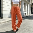 thumbnail image 6 of ZHYou No Boundarie Linen Pants for Women Wide Leg Drawstring Stretchy Waist Casual Loose Fit Lightweight Trousers with Pockets,Orange,Size L, 6 of 6