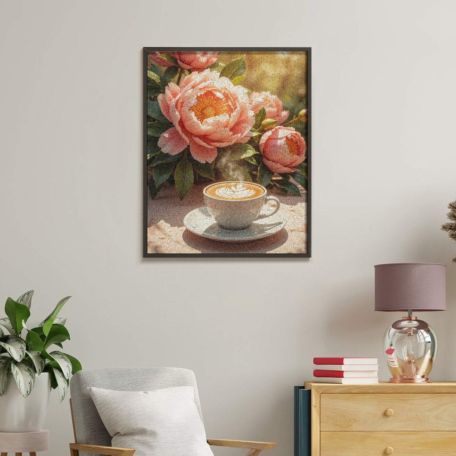 Paint By Numbers Kit for Adults Beginner - DIY Pink Flowers Latte Art Bliss Canvas Painting Kits for Adults, Frameless Paint By Number for Adults for Home Wall Decor 16x20 Inch