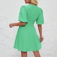 thumbnail image 4 of Summer Fashion Dresses for Womens 2024 Plus Size V-Neck Puffy Sleeves Temperament Pleated High-waisted Mini Dress Solid Color Short-sleeved V-neck Dress Gift for Women Womens Plus $15 & Under, 4 of 5