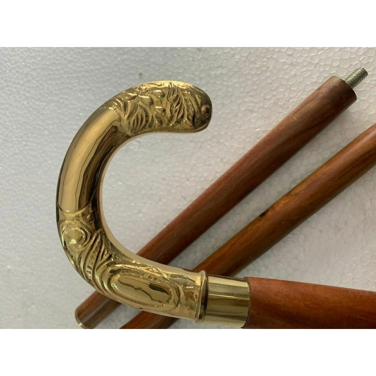 Handmade Walking Stick Cane, Golden Polished Brass Handle Wooden Canes, Antique  Style Light Weight Morning Walking Stick, Hiking Stick Cane 