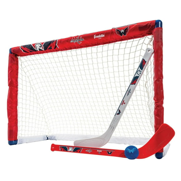 Franklin Sports NHL Capitals Mini Hockey Set - Kids Indoor Knee Hockey Goal, Ball, 2 Mini Hockey Stick Combo Set