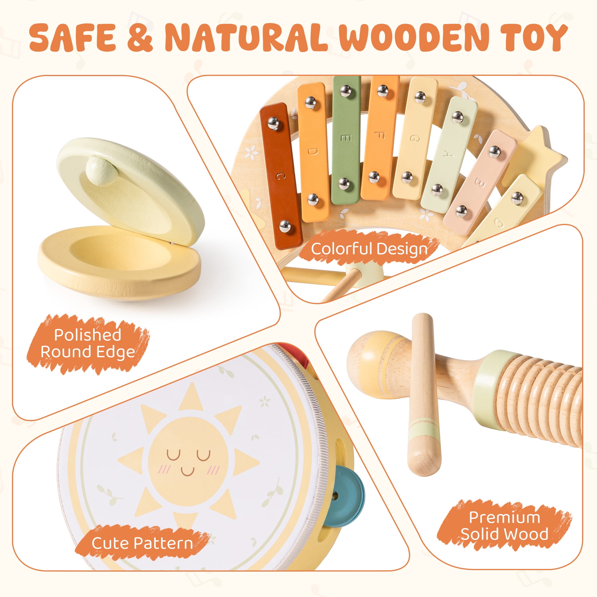 Robud Kids Drum Set for Toddlers Baby Music Instruments 7 in 1 Montessori Preschool Musical Toys, Drum, Xylophone, Tambourine, Birthday Gift for Kids Ages 1-6