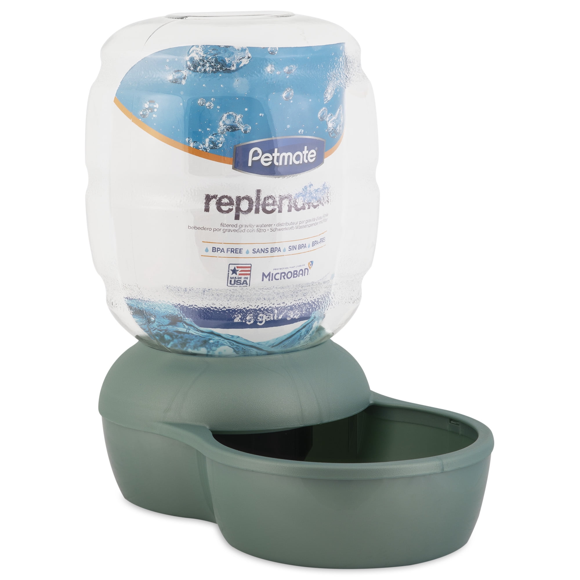 Petmate Replendish Gravity Pet Waterer with Microban for Cats and Dogs, Green, 4 Gallons