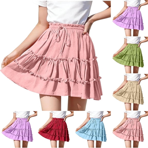 Flowy Shorts for Girl Lace Ruffle Tiered Mini Skirt Casual Boho High Waisted Skirt Red