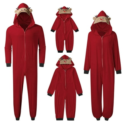 

MIASHUI Christmas Family Matching Pajamas Cute Print Long Sleeve Zipper Jumpsuit Sleepwear Soft Casusal Holiday Romper for Couples and Kids