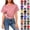 #069 Pink, variant on Felirenzacia Women's Cropped Fitted Cinched Waist Short Sleeves Summer Tee Tops Crew Neck Pullover T Shirt for Women's Pink,L
