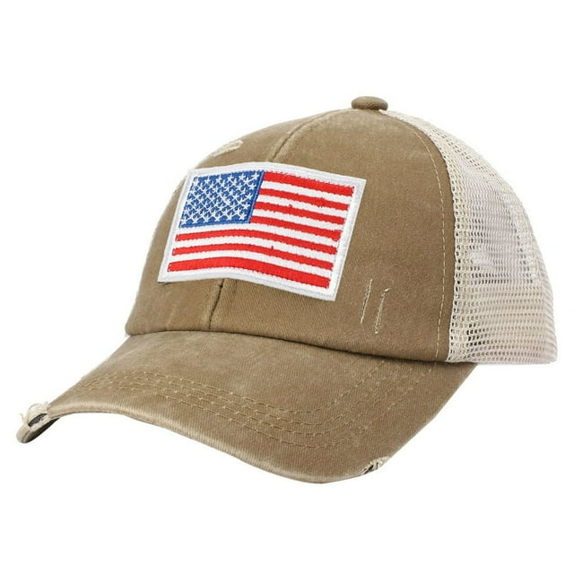 AMERTEER Casquette de Baseball Unisexe Décontractée Broderie Drapeau en Maille Ajustable Lavée