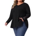 thumbnail image 4 of Blusa de mujer plus size Agnes Orinda con encaje, malla y parcheo, de manga larga, textura en V, fluida y casual, waffle, talla 1X, color negro, 4 of 6