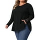 thumbnail image 4 of Blusa de mujer plus size Agnes Orinda con encaje, malla y parcheo, de manga larga, textura en V, fluida y casual, waffle, talla 1X, color negro, 4 of 6