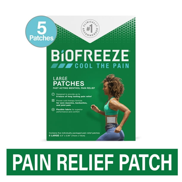 Biofreeze Pain Relieving Patch, Arthritis, Muscle, Joint and Back Pain Relief, Large, Box of 5
