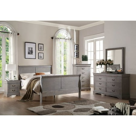 ACME Louis Philippe III Eastern King Bed in Antique Gray, Multiple Sizes