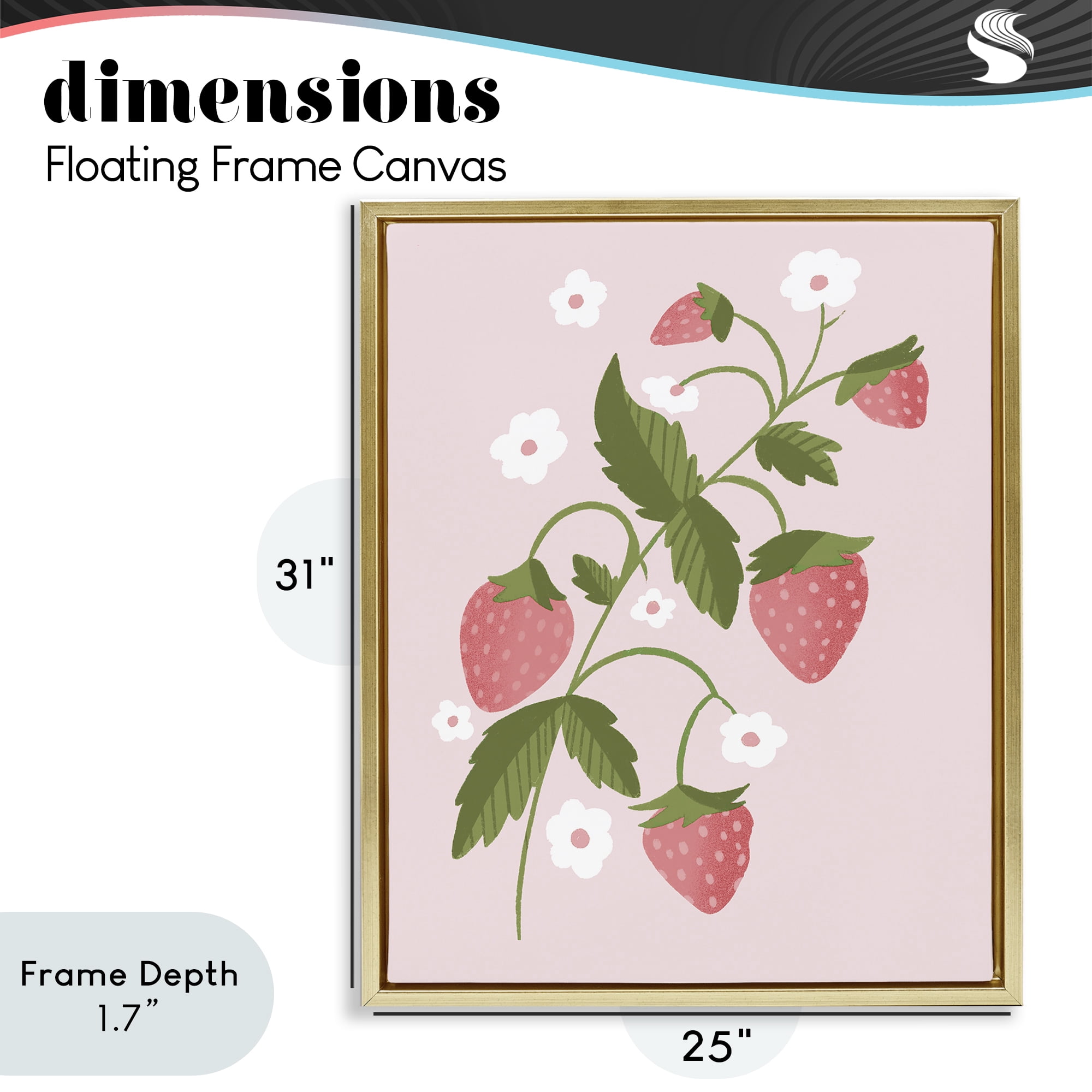 Stupell Industries Pastel Strawberries Branch Gold Framed Floater Canvas Wall Art, design by Paige Sredenschek
