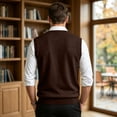 thumbnail image 5 of Dwellite Sweater Vest for Men Casual Sleeveless Knit Pullover V Neck Solid Knit Business Office Fall Winter Sweaters Coffee M, 5 of 8