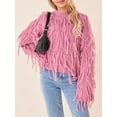 thumbnail image 3 of Arvbitana Women Knit Sweater Long Sleeve Pullover Crew Neck Tasseled Solid Color Tops Streetwear Loose Casual Fashion Cropped Tops, 3 of 9
