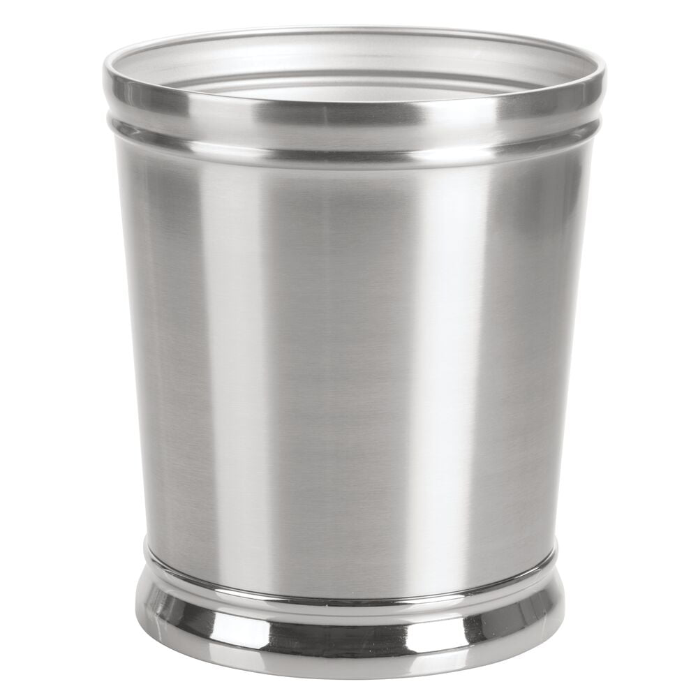 mDesign Metal Round Small Trash Can Wastebasket Garbage Bin Brushed