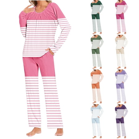 THDHVS Lounge Sets for Women Fashion Print Pajamas for Women Set Long Sleeve Pants Pjs Tops Lounge Sets Sleepwear with Pockets Army Green M