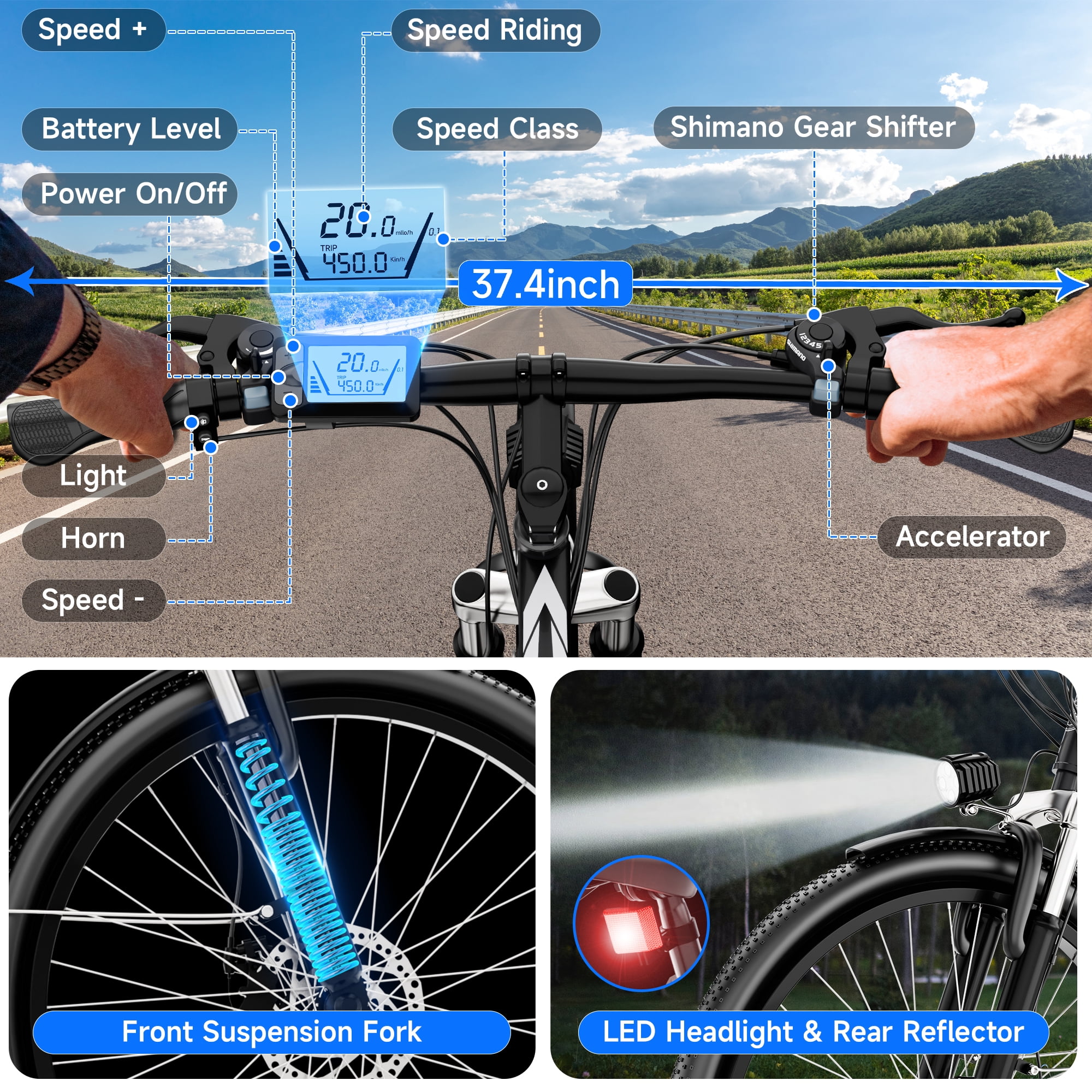 ZNH 1000w Peak Electric Bike for Adults – Electric Mountain Bike w 52V 13Ah Removable Battery ,26" off-road Ebike, Shimano 21-Speed, UL 2849，Black