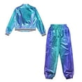 thumbnail image 4 of TSSOE Kids Boys Girls Hip Hop Jazz Dance Outfit Shiny Metallic Long Sleeve Bomber Jacket and Cargo Blue 8, 4 of 7