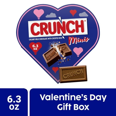 CRUNCH Milk Chocolate Minis with Crisped Rice, Valentine's Day Heart Box, 6.3 oz
