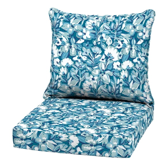 ARDEN Outdoor Deep Seat Cushion Set, 22 in x 24 in, Weather-Proof, Rain-Proof, Fade Resistant Patio Cushion Aqua Blue Fusion Floral