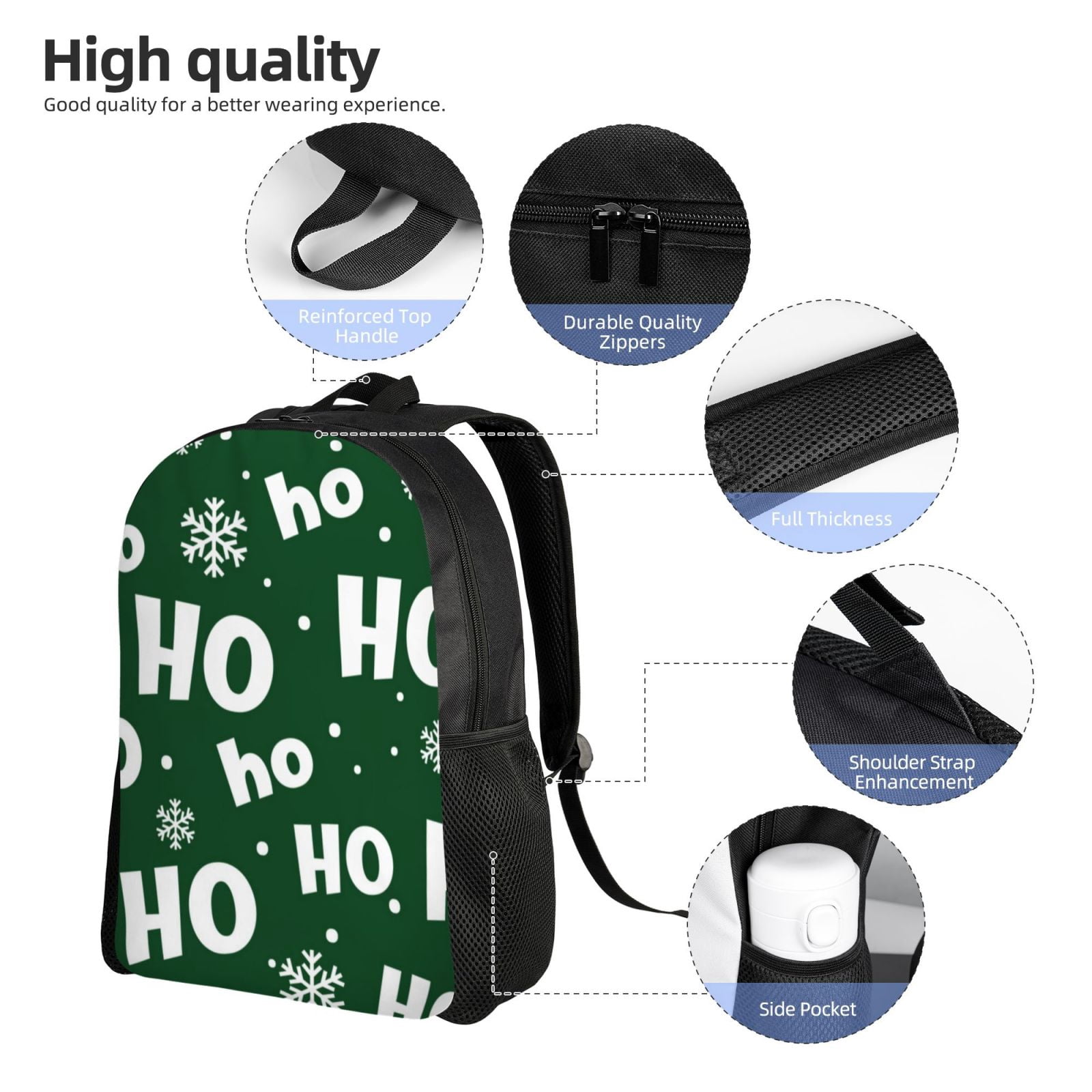 Xecao Ho Ho Ho A Print School Backpack with Laptop Compartment Small Travel Laptop Backpack for Women Men Waterproof College Backpack Simple School Bag