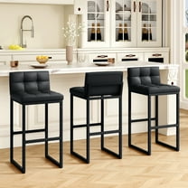 FIRAVOE Bar Stools Set of 3, PU Leather Tall Bar Stools (Low Back)(Thickened Frame) 30" Modern Barstools Bar Chairs for Kitchen Island, Black